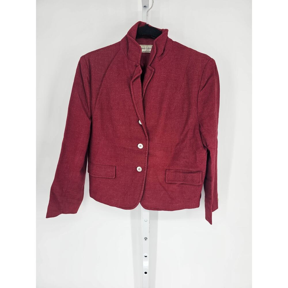 Vintage David Ferguson Womens Sz M 3 Button Blazer Jacket Dark Red